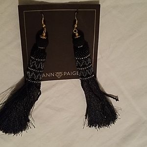 Ann Paige boho style dangle black beaded pierced earrings